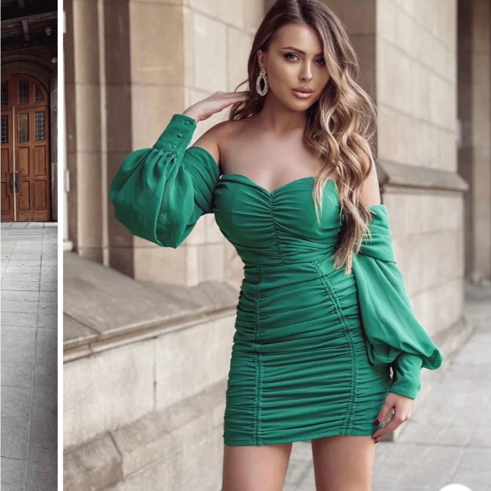 Green ruched dress from Zie Boutique